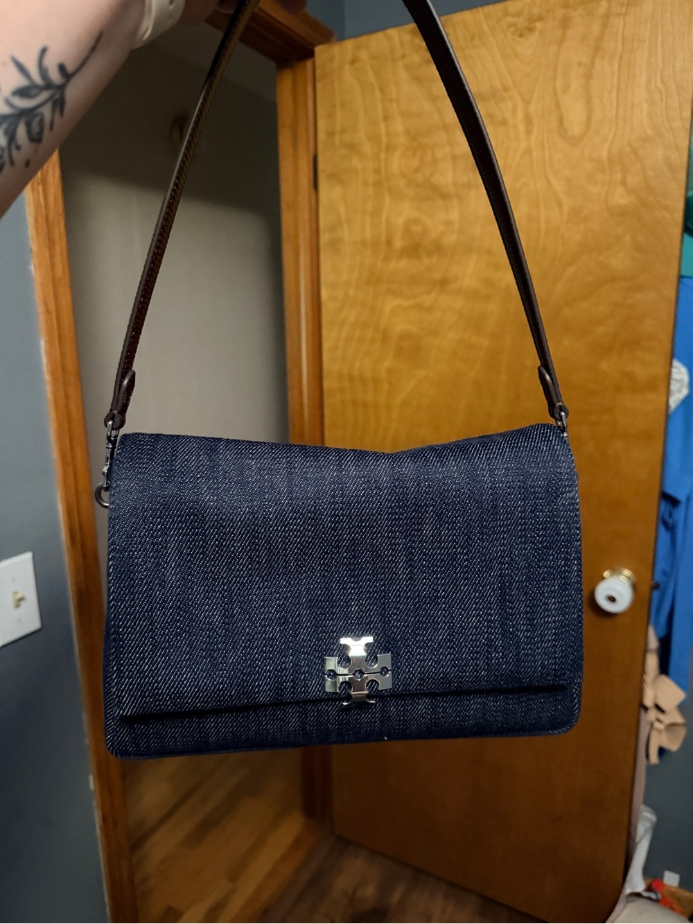 Tory Burch Denim Charlie Shoulder Bag